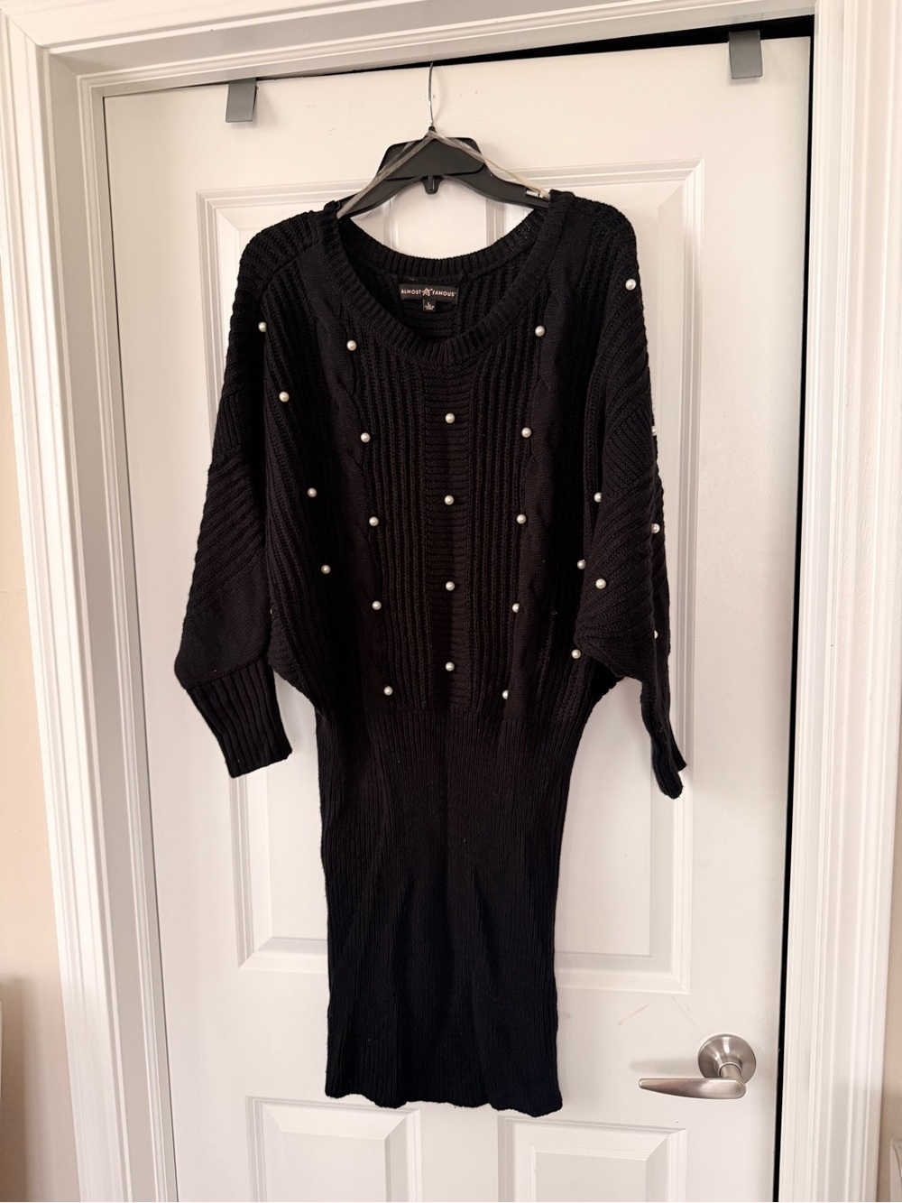 Almost Famous Black Pearl-Embellished Midi Sweater Dress
